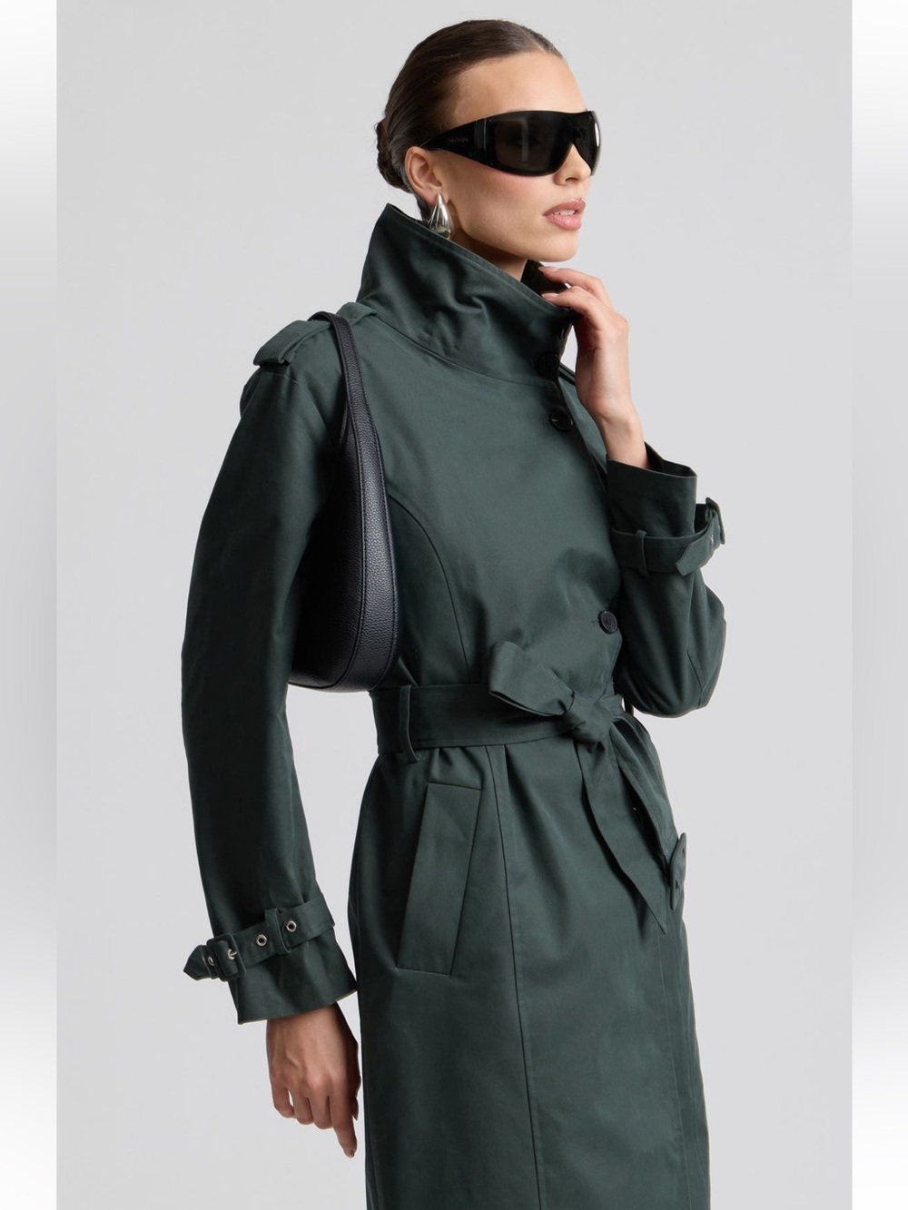 Avec Les Filles $268 Dark Green Trench Coat with Belt Cotton bland